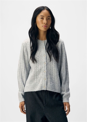 Flora ls knit button cardigan Light Grey Melange Object 